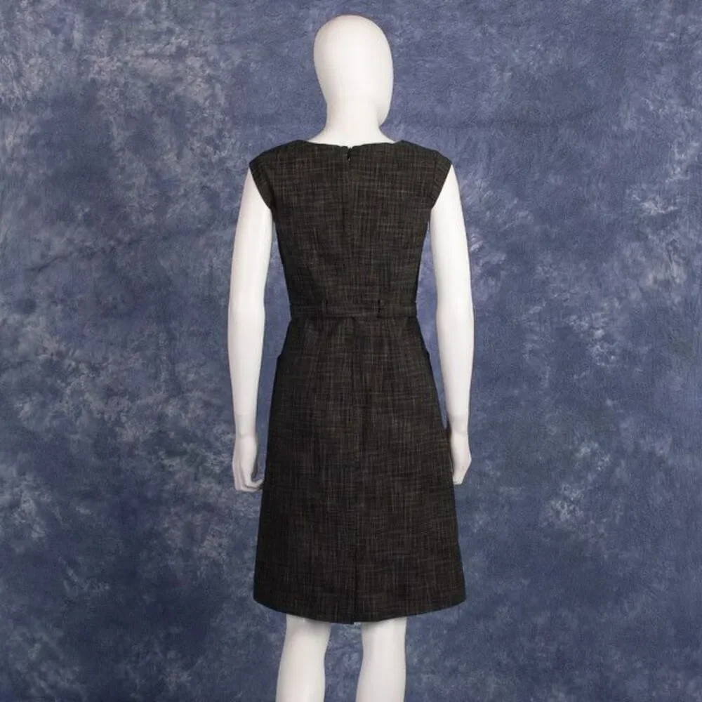 Merona Audrey Hepburn Style Charcoal Grey LBD Belted Midi Dress 2